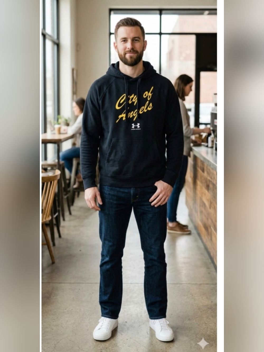 Under Armour Navy Hoodie with Yellow 'City of Angels' Script